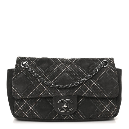 Chanel Suede Stitched Medium Saltire Single Flap Grey 1 of 10