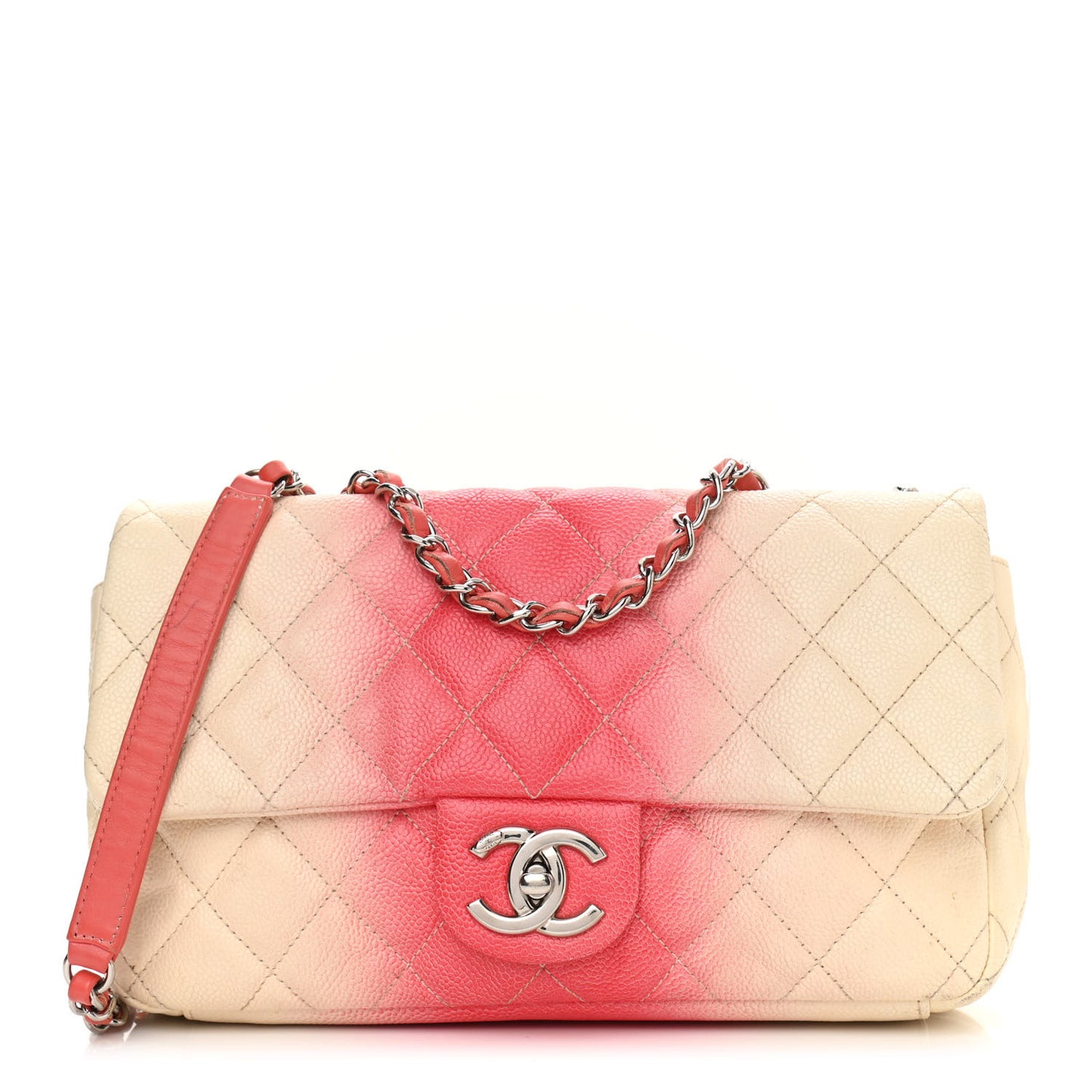 Caviar Quilted Ombre Medium Single Flap White Rose Pink