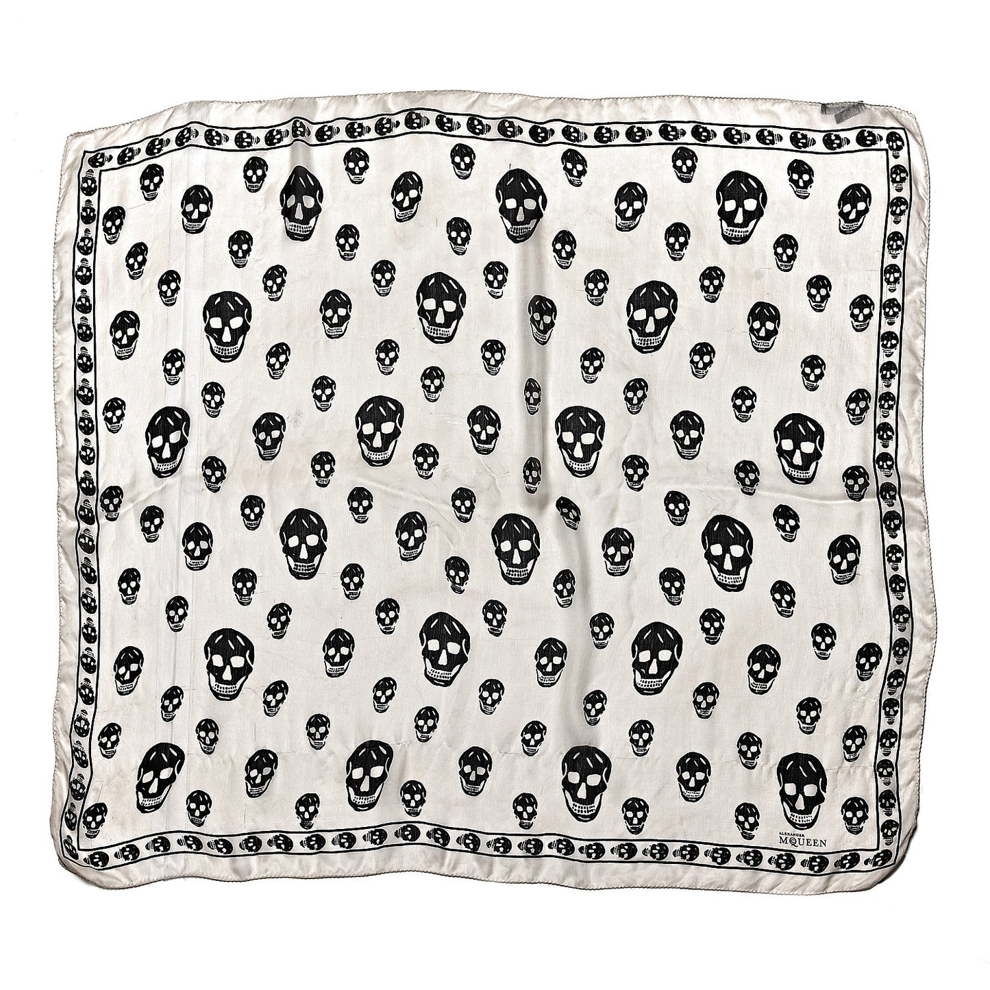 Silk Chiffon Skull Scarf Ivory Black
