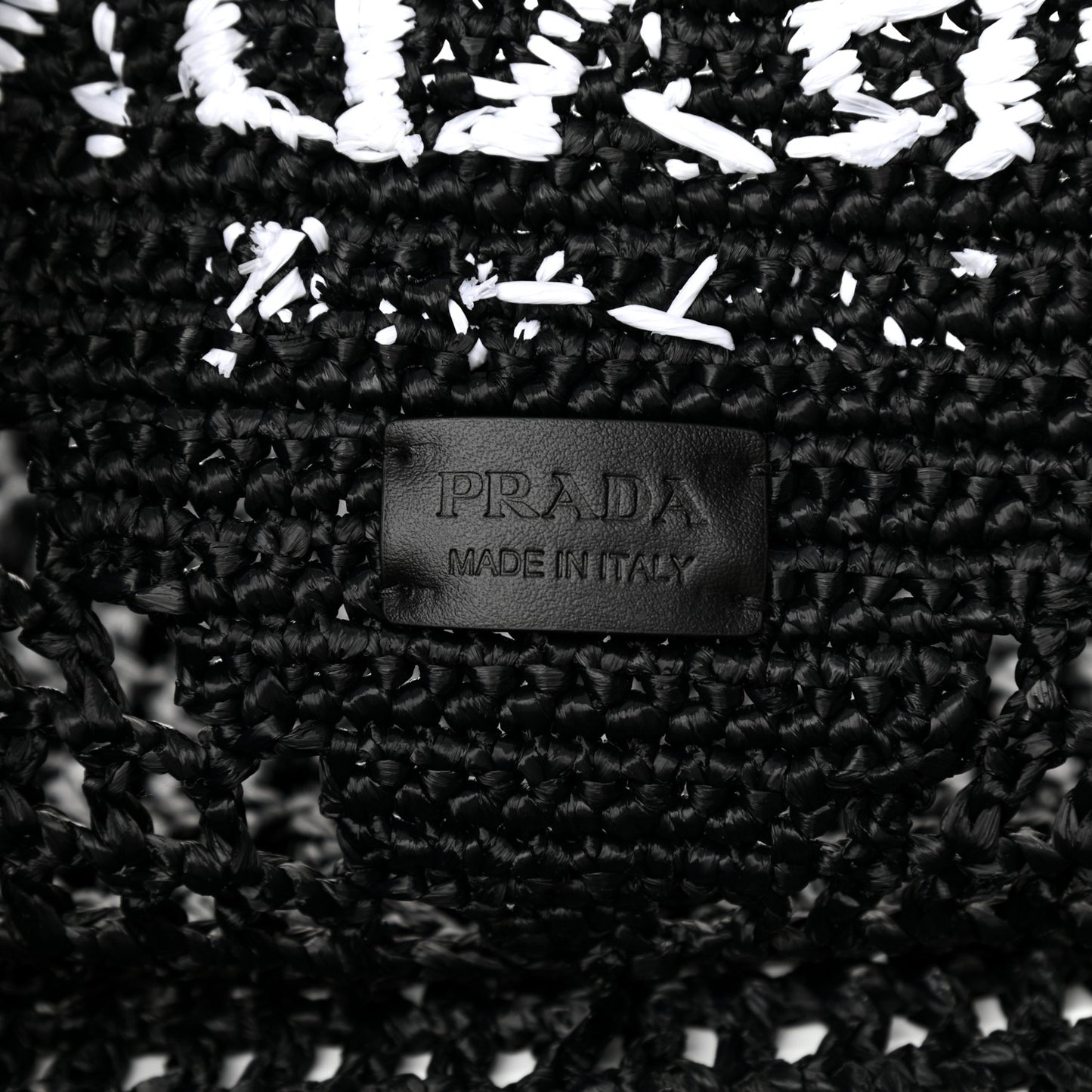Yarn Raffia Effect Crochet Logo Embroidered Shopping Tote Bag Black