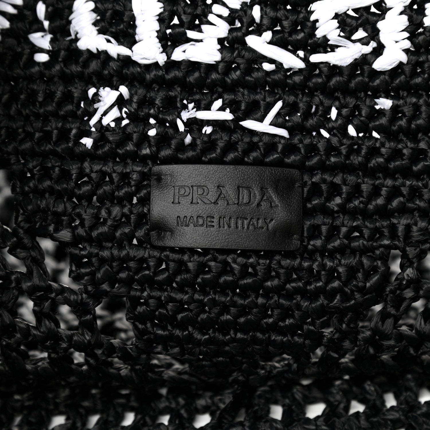 Prada Yarn Raffia Effect Crochet Logo Embroidered Shopping Tote Bag Black 5 of 9