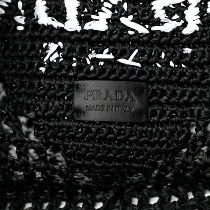 Prada Yarn Raffia Effect Crochet Logo Embroidered Shopping Tote Bag Black 5 of 9