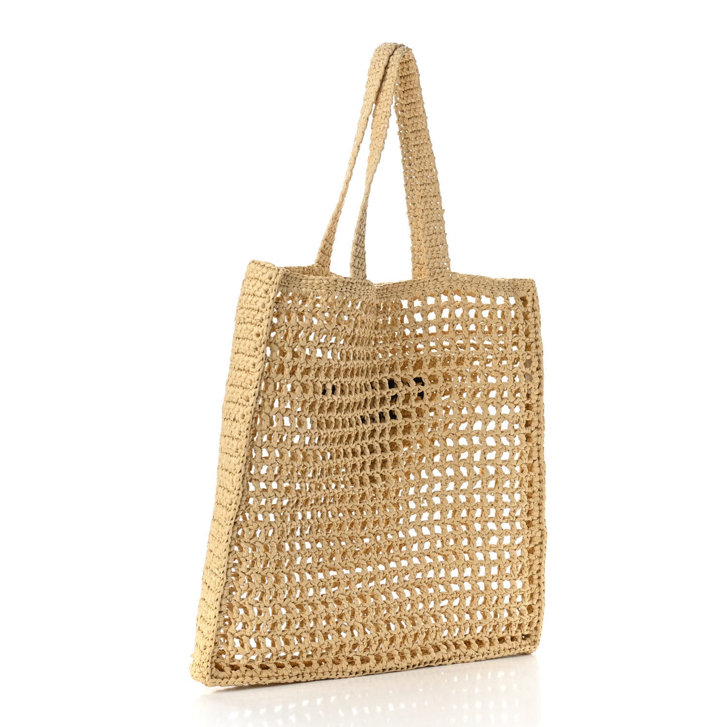 Yarn Raffia Effect Crochet Logo Embroidered Tote Bag Naturale