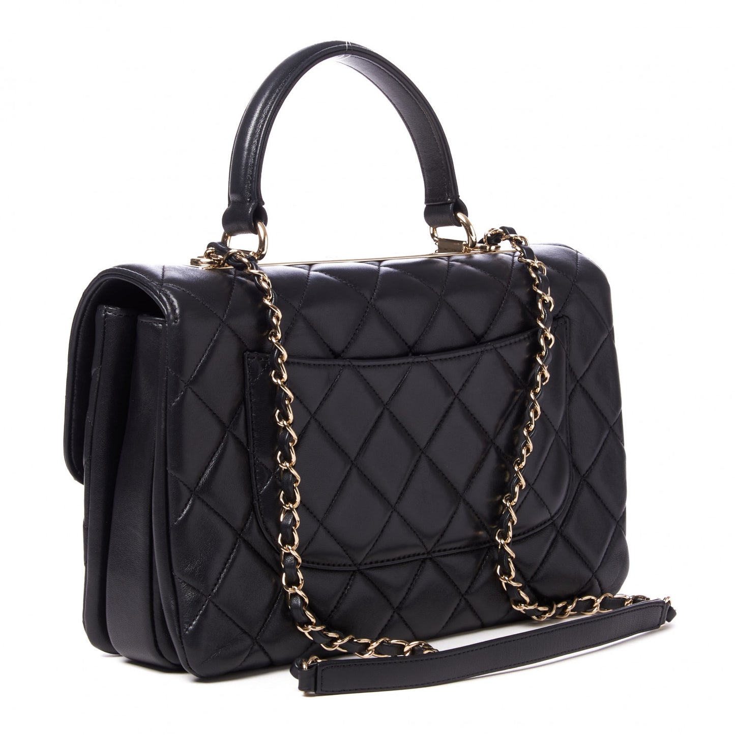 Lambskin Quilted Medium Trendy CC Flap Dual Handle Bag Black