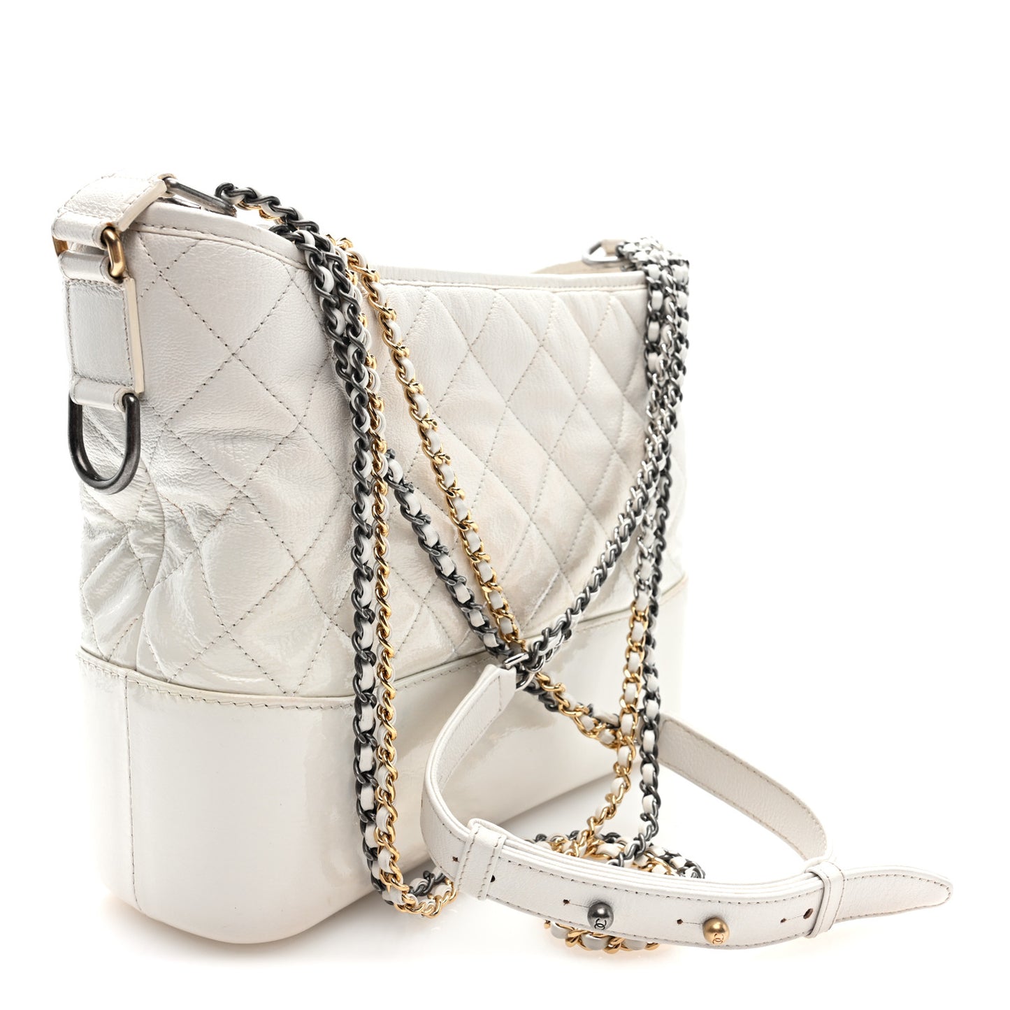 Patent Goatskin Quilted Medium Gabrielle Hobo White