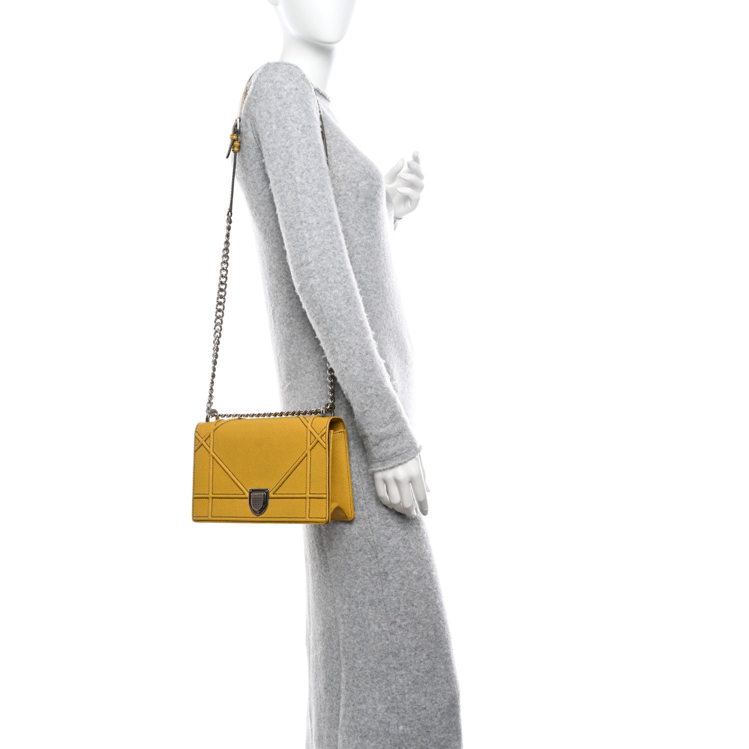 Christian Dior Grained Calfskin Medium Diorama Flap Bag Yellow 2 of 14