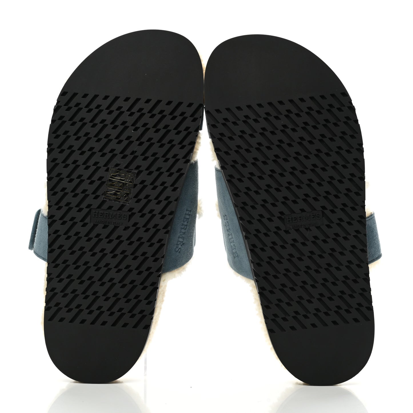Suede Goatskin Woolskin Womens Chypre Sandals 37 Bleu Pinede Ecru