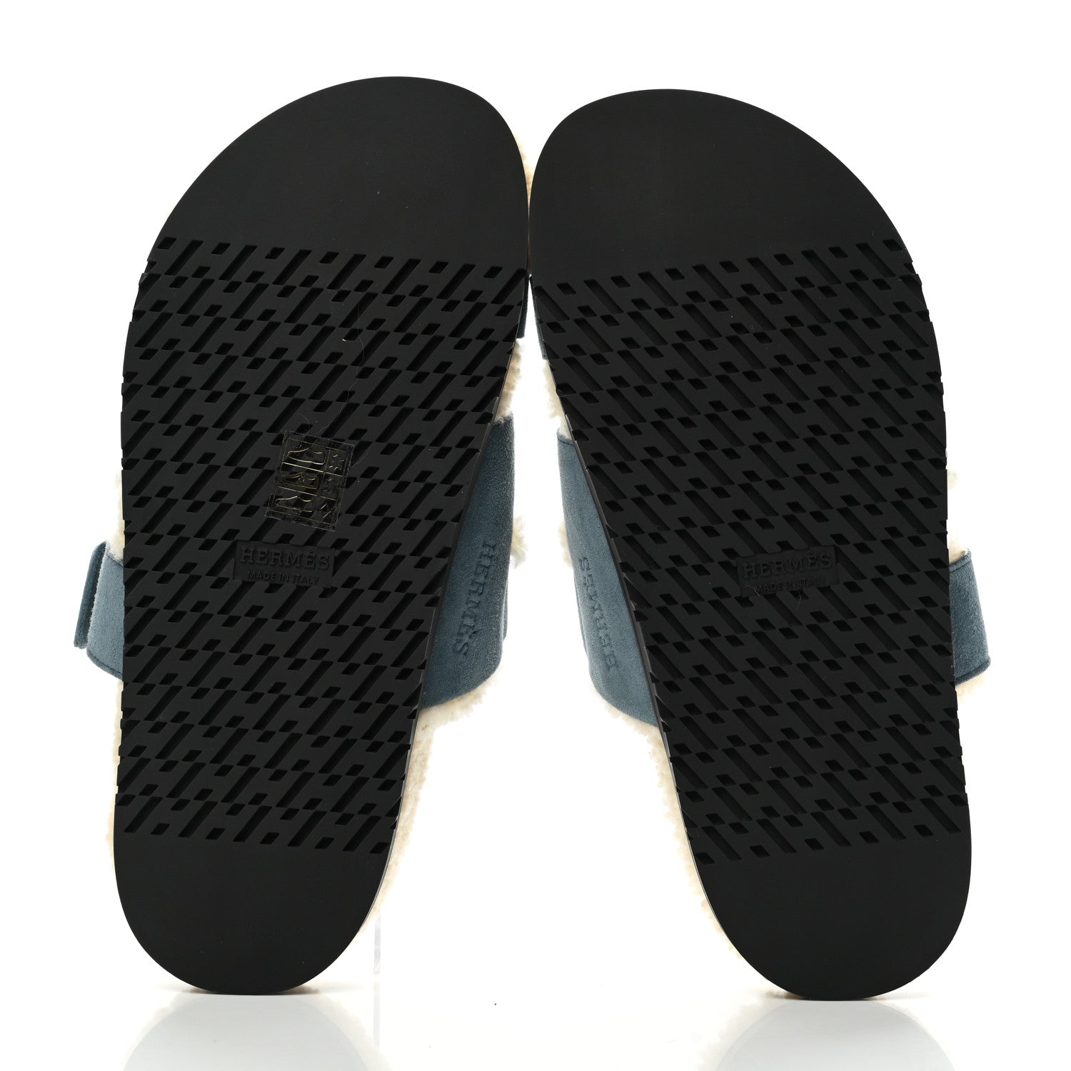 Hermes Suede Goatskin Woolskin Womens Chypre Sandals 37 Bleu Pinede Ecru 5 of 8