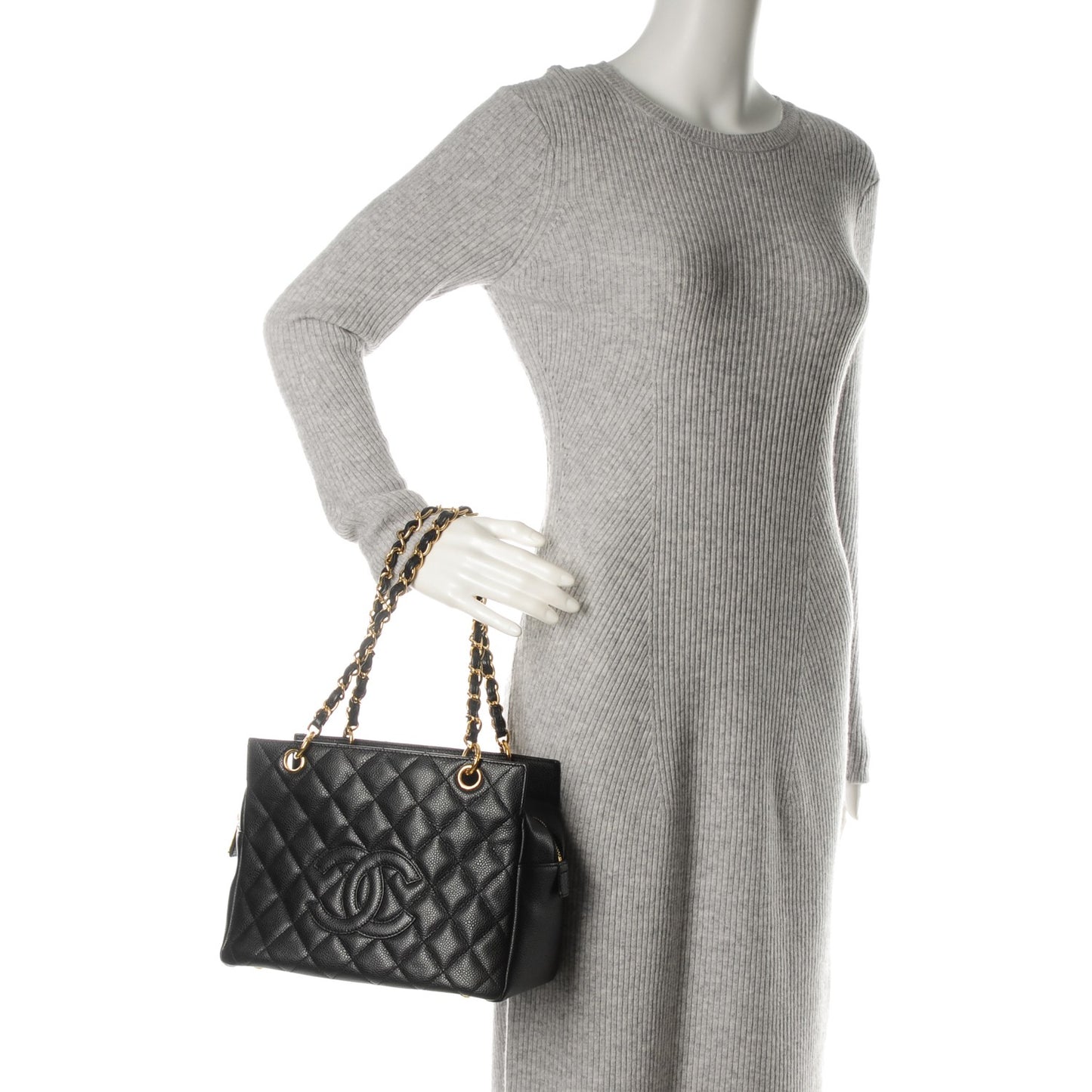 Caviar Quilted Petit Timeless Tote PTT Black