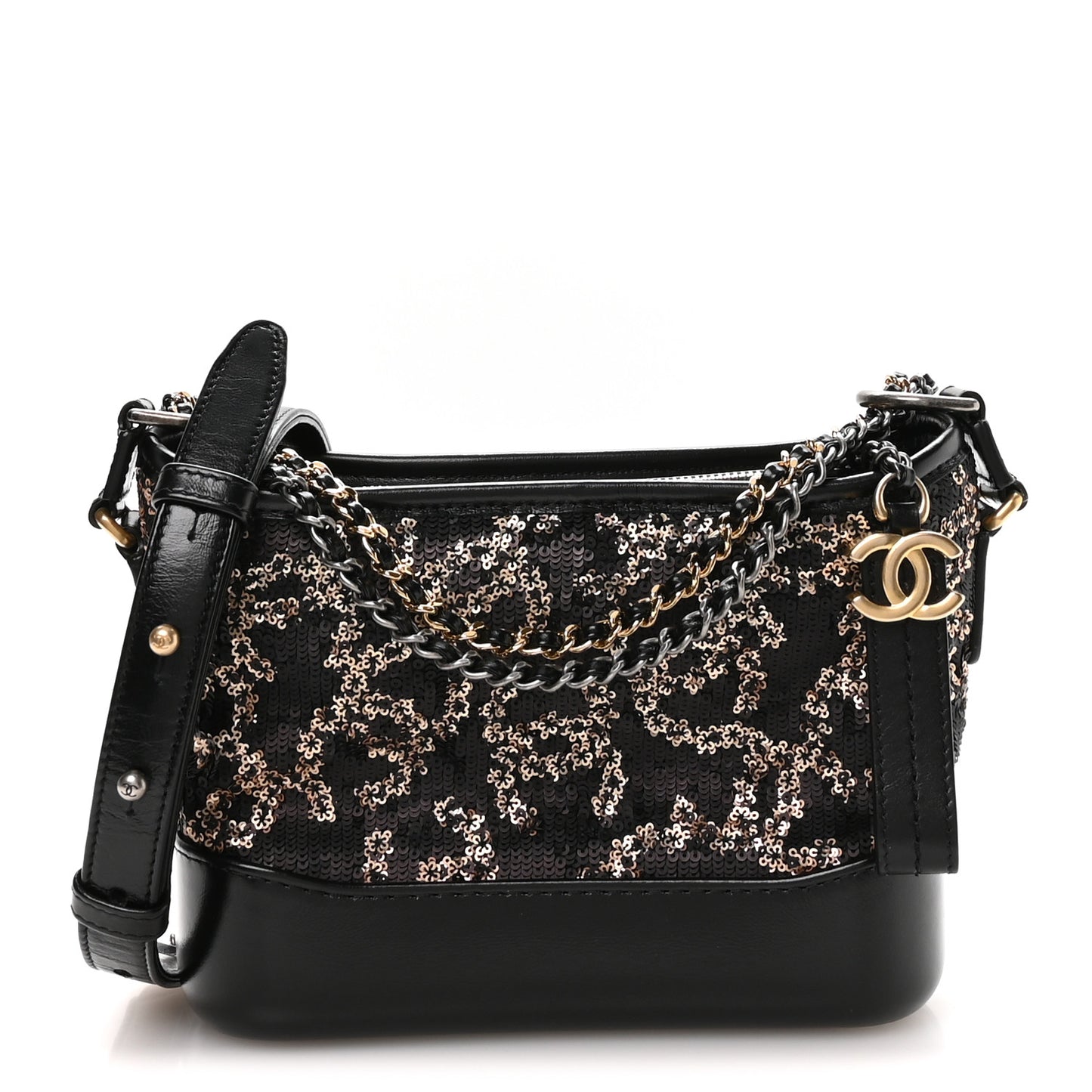Sequin Calfskin Small Gabrielle Hobo Black Gold