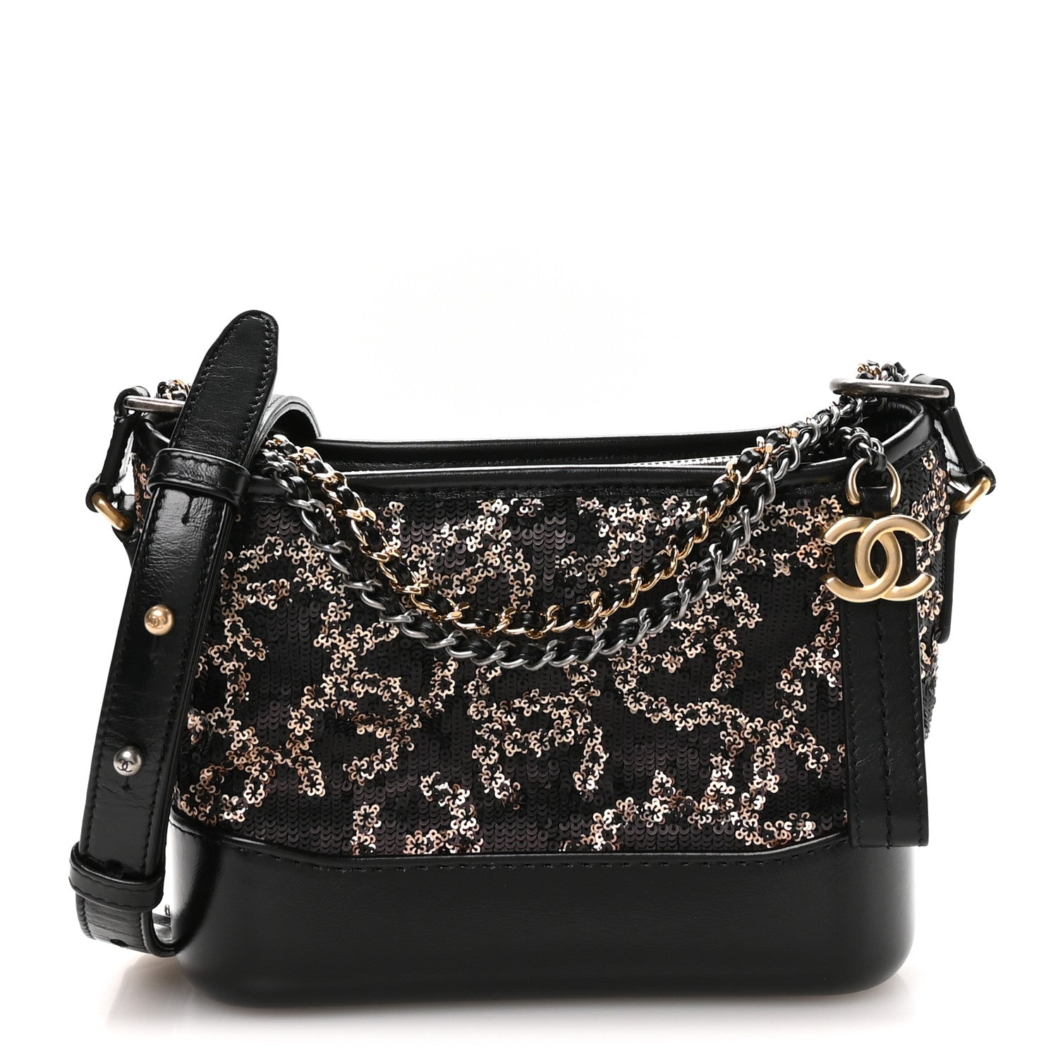 Chanel Sequin Calfskin Small Gabrielle Hobo Black Gold 1 of 11