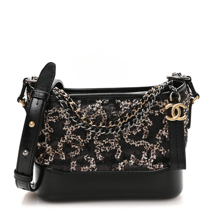 Chanel Sequin Calfskin Small Gabrielle Hobo Black Gold 1 of 11