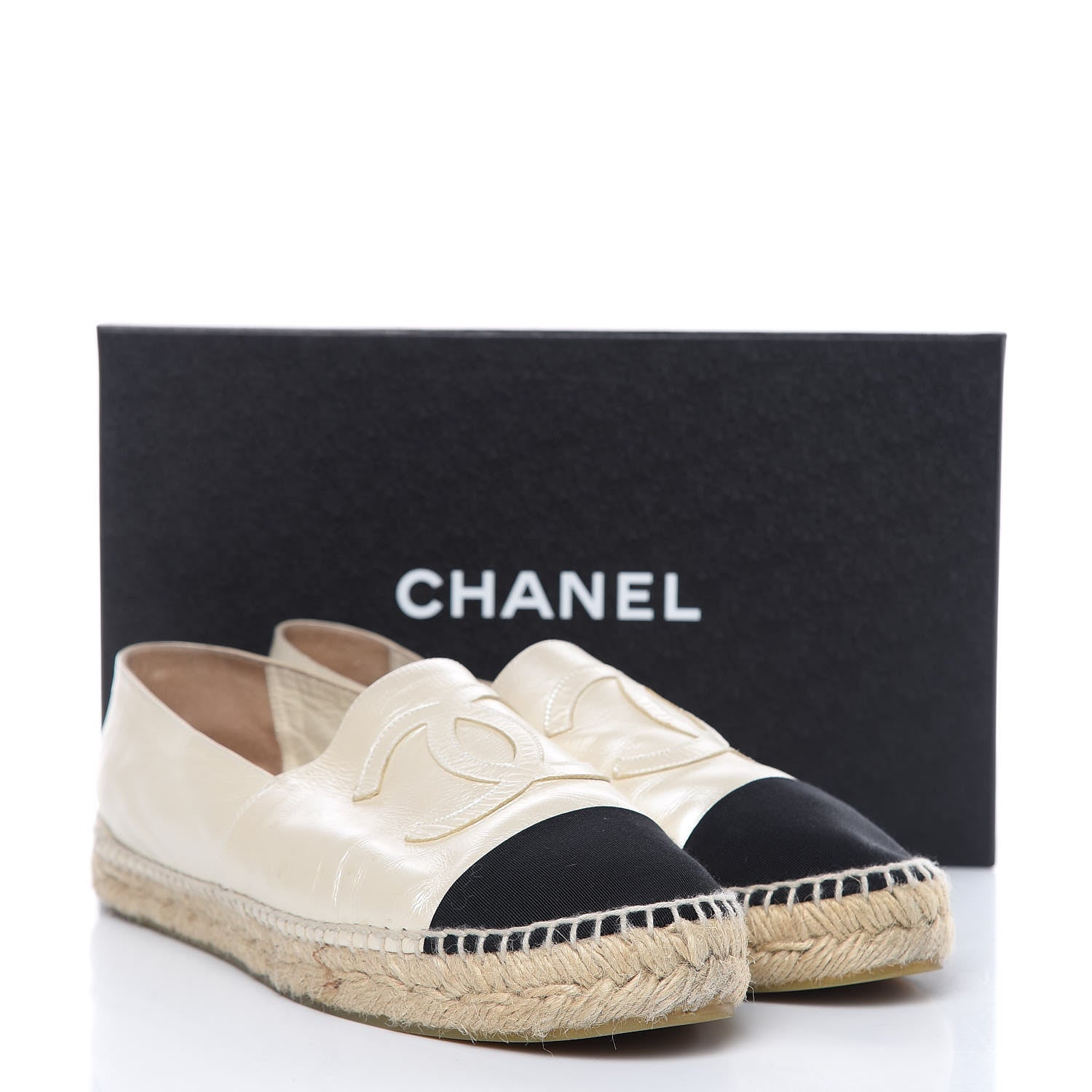 Chanel Metallic Calfskin Grosgrain CC Espadrilles 42 Ivory Black 12 of 12