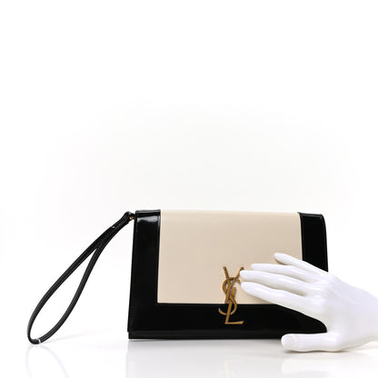 Saint Laurent Nappa Patent Calfskin Two-Toned Monogram Pouch Alabastro Black 2 of 10