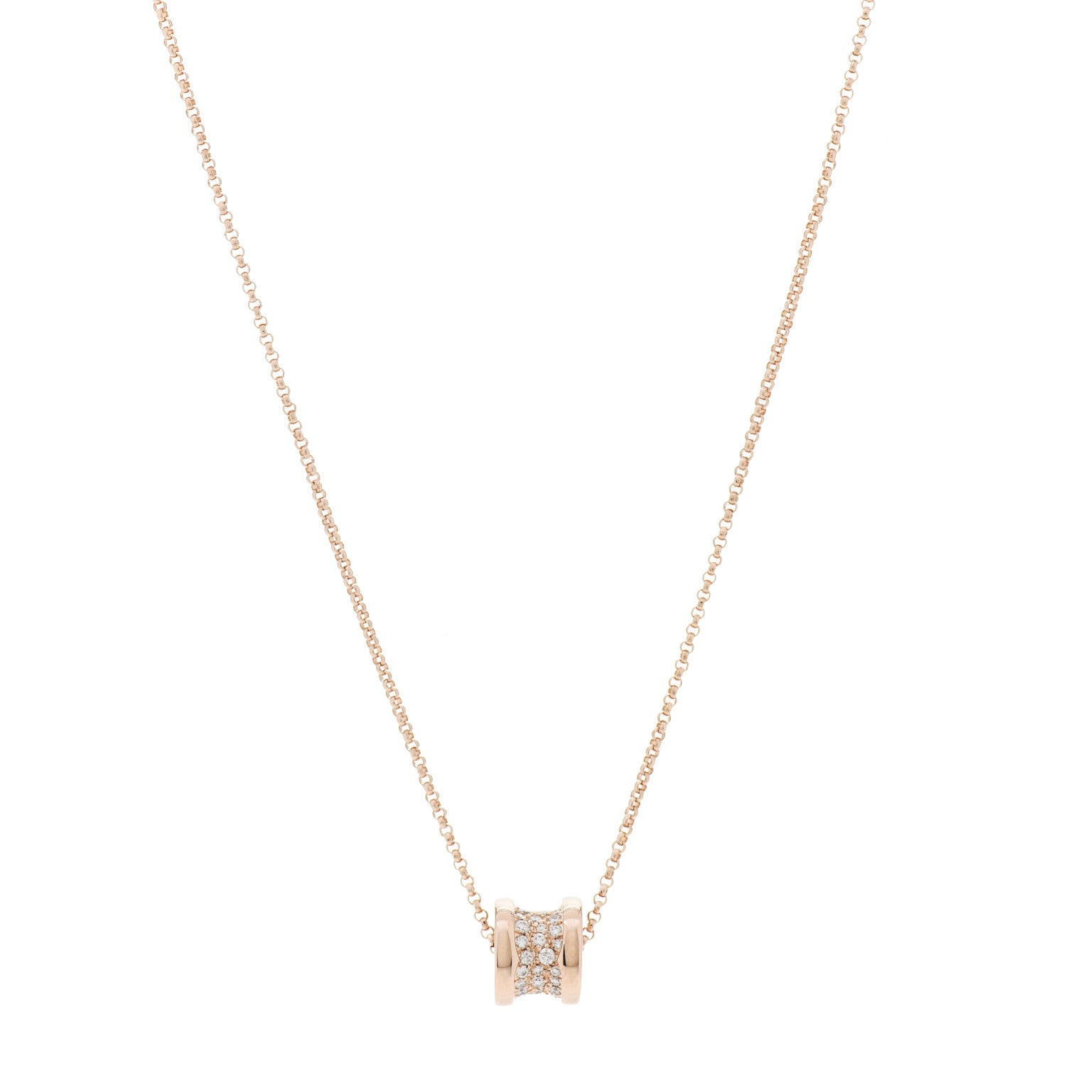 Bulgari 18K Rose Gold Diamond Small B.Zero1 Pave Pendant Necklace 1 of 7