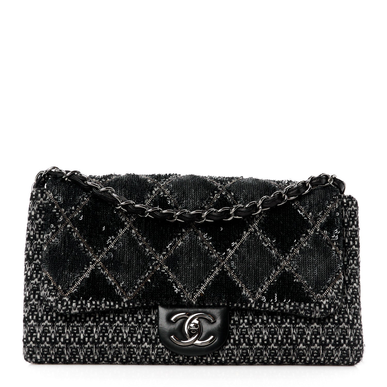Chanel Sequin Tweed Icons Large Accordion 3 Flap Black 1 of 13