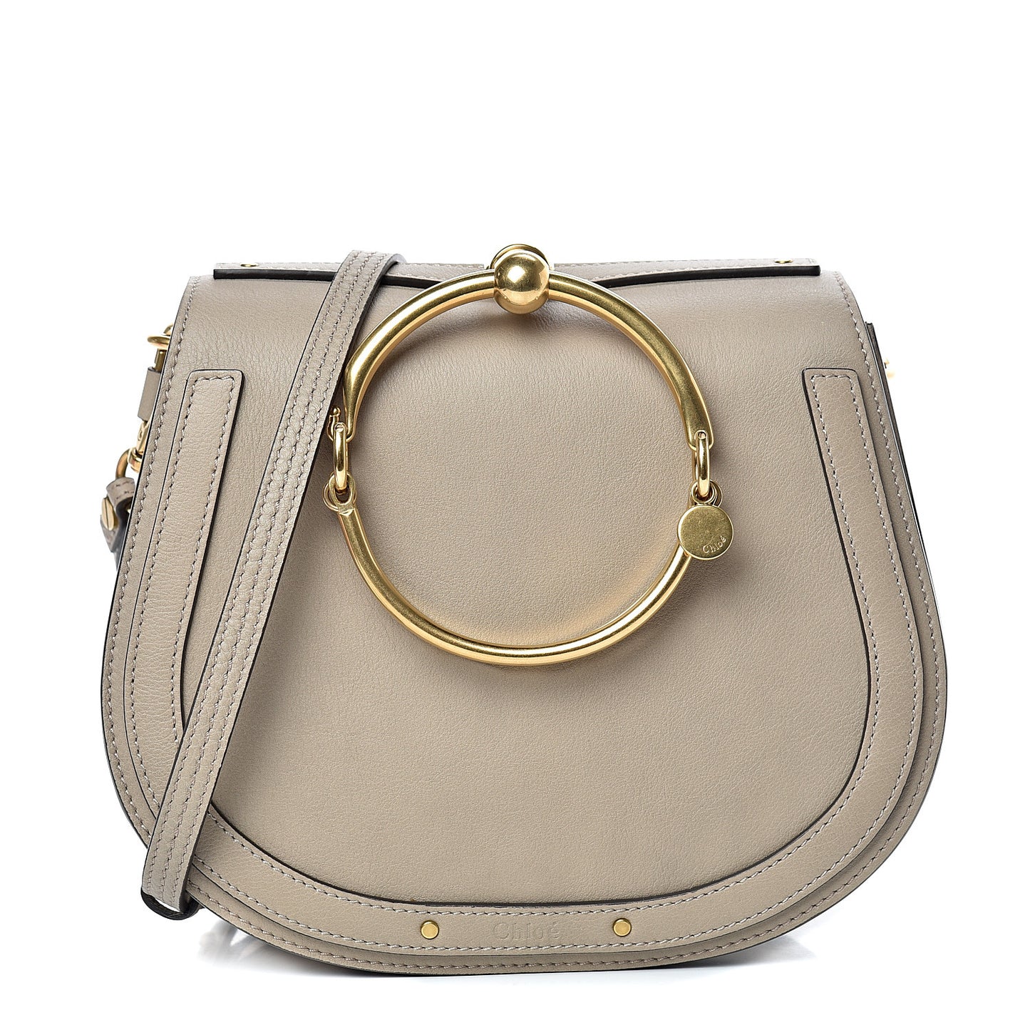 Calfskin Suede Medium Nile Bracelet Bag Motty Grey