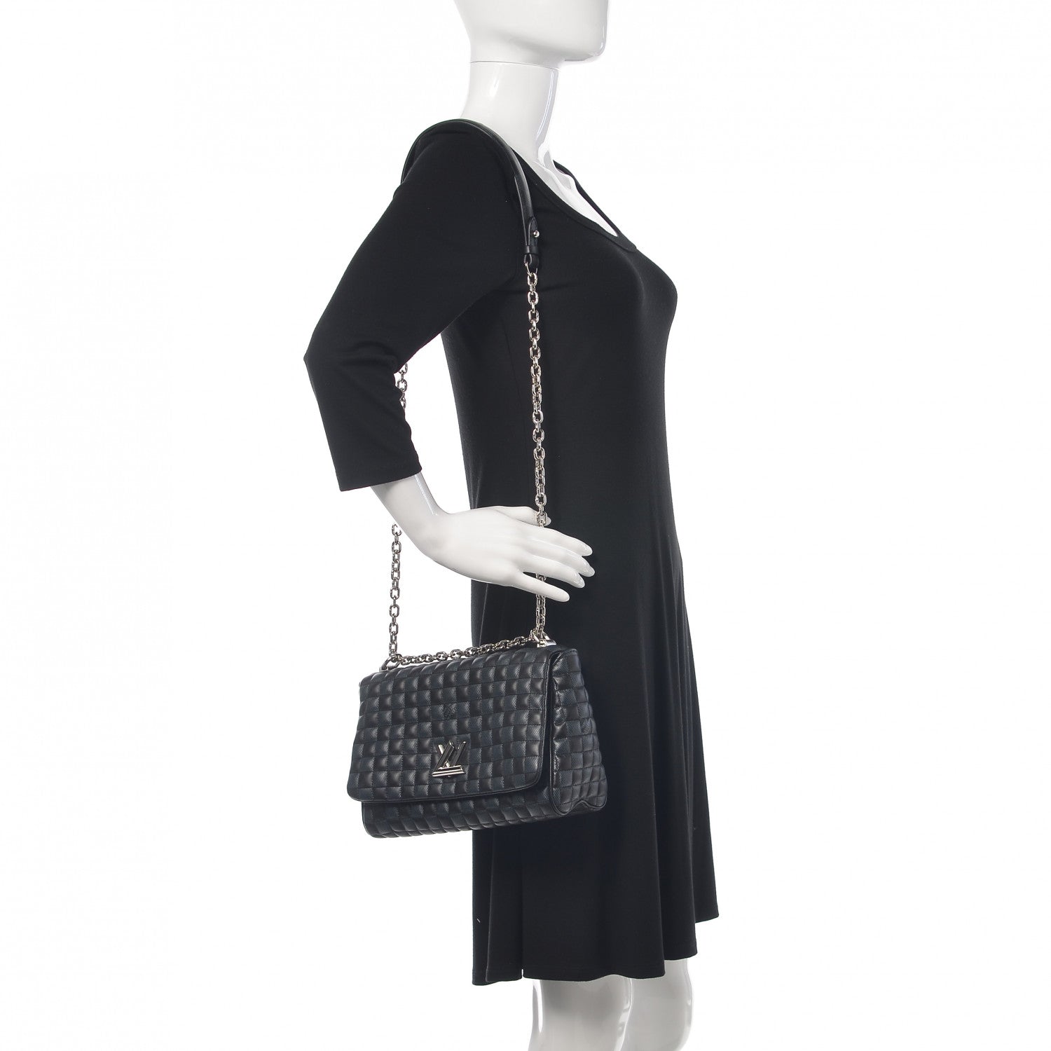 Louis Vuitton Calfskin Quilted Damier Twist MM Black Anthracite 2 of 10