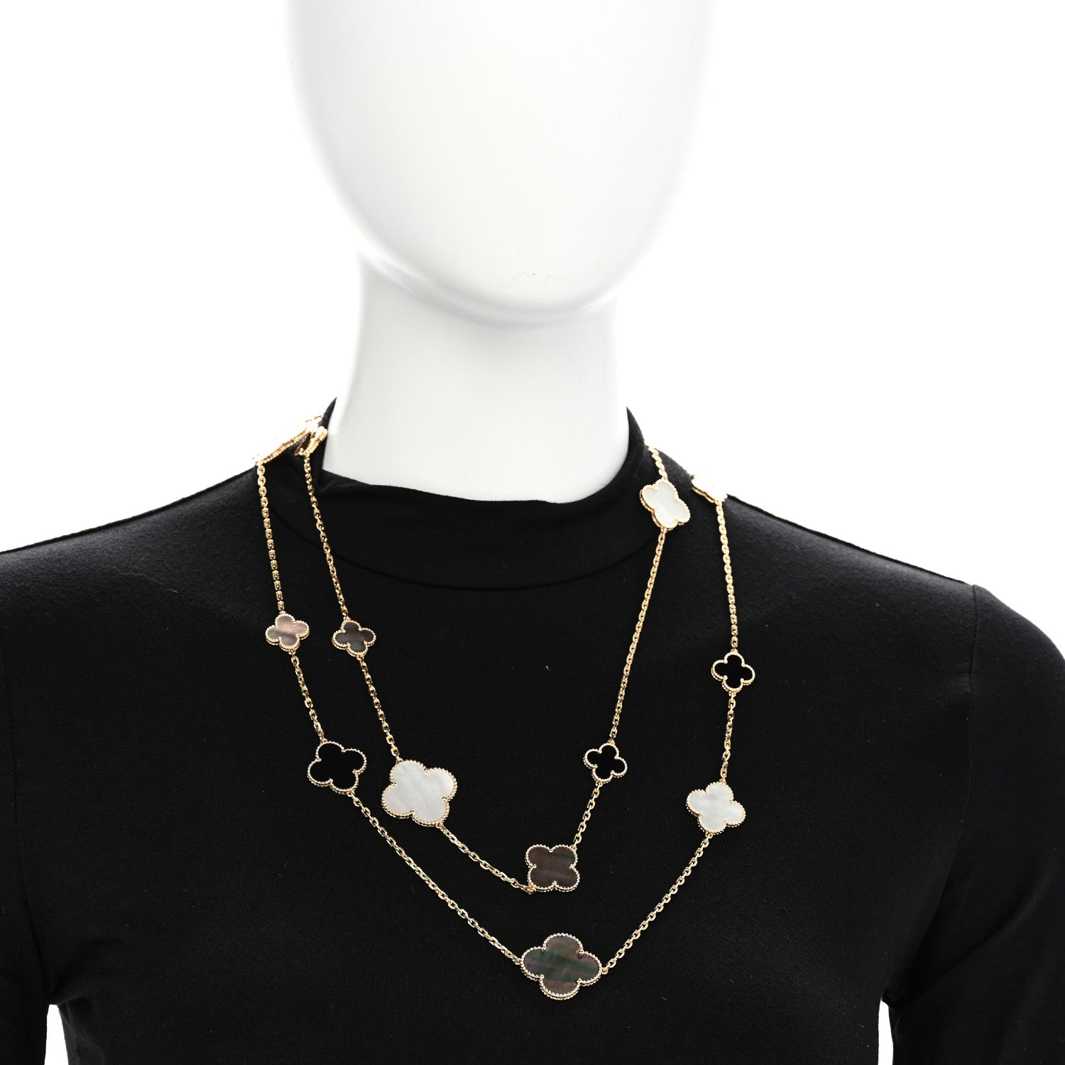 Van Cleef & Arpels 18K Yellow Gold Onyx Mother of Pearl 16 Motifs Magic Alhambra Necklace 2 of 5