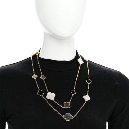 Van Cleef & Arpels 18K Yellow Gold Onyx Mother of Pearl 16 Motifs Magic Alhambra Necklace 2 of 5