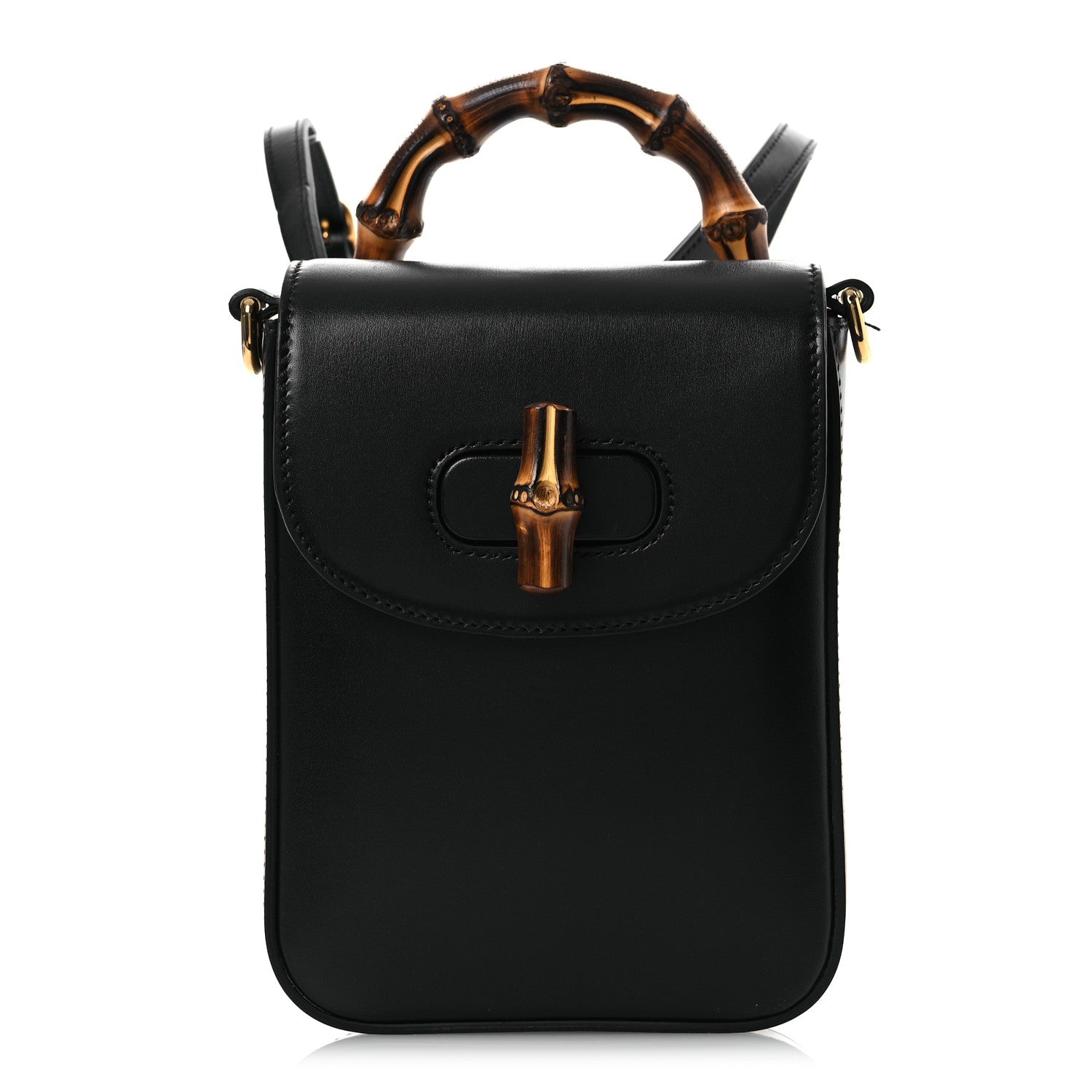 Gucci Calfskin Mini Bamboo Top Handle 3 Way Shoulder Bag Black 1 of 12