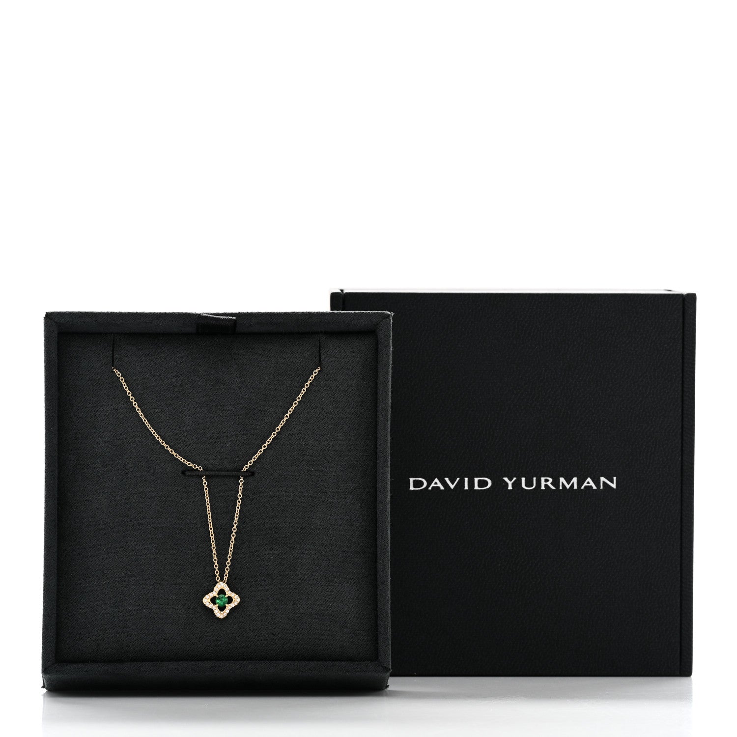 David Yurman 18K Yellow Gold Diamond Emerald Venetian Quatrefoil Pendant Necklace 5 of 5