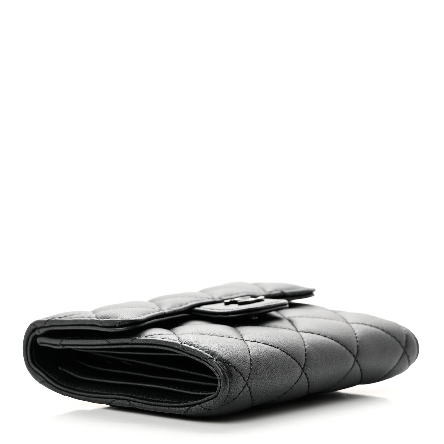 Lambskin Quilted Compact Flap Wallet So Black