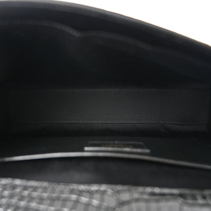 Saint Laurent Shiny Calfskin Crocodile Embossed Manhattan Baguette Black 5 of 9