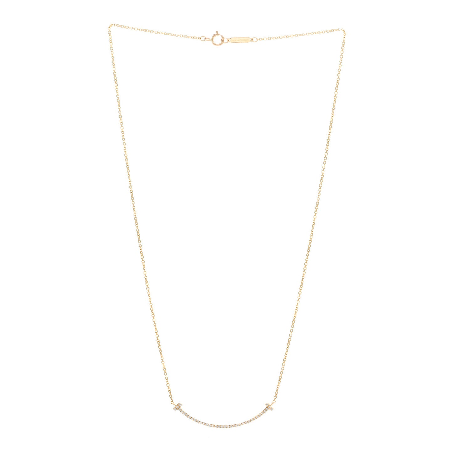 18K Yellow Gold Diamond Small T Smile Pendant Necklace