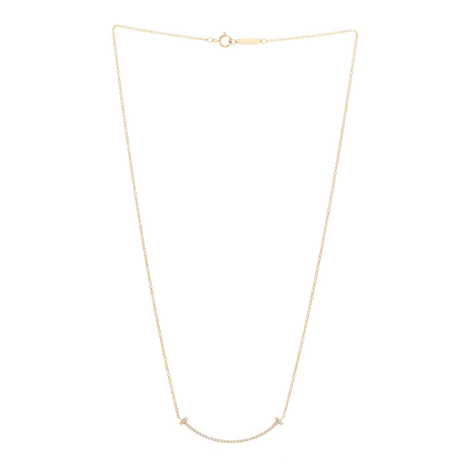 Tiffany 18K Yellow Gold Diamond Small T Smile Pendant Necklace 3 of 5