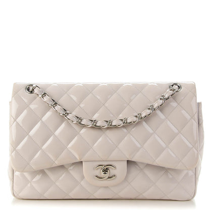 Chanel Patent Quilted Jumbo Double Flap Light Grey 1 of 8