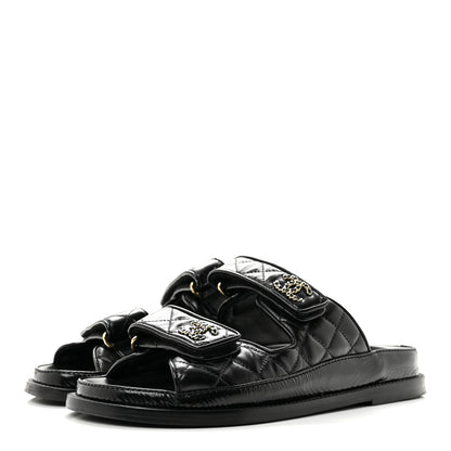 Chanel Crumpled Shiny Lambskin Velcro Dad Sandals 36 Black 4 of 9