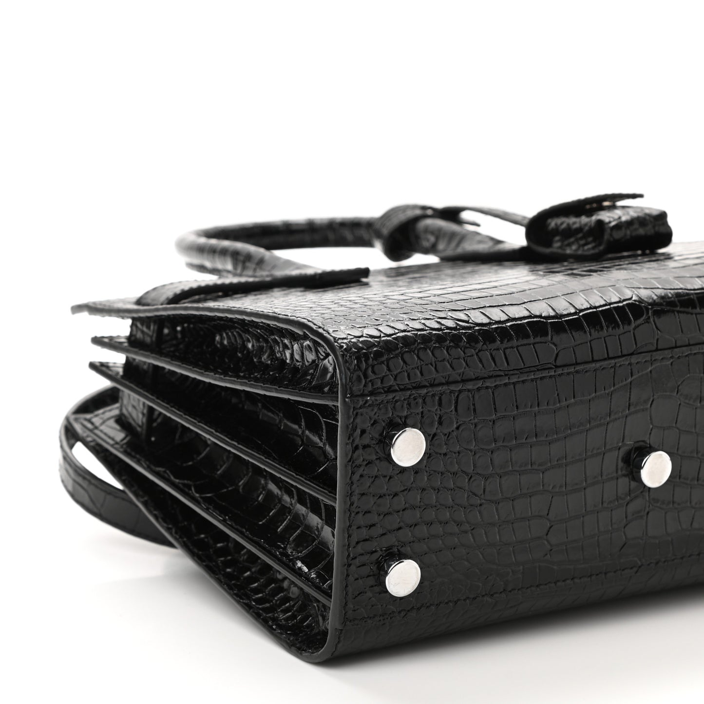 Calfskin Crocodile Embossed Nano Sac De Jour Black