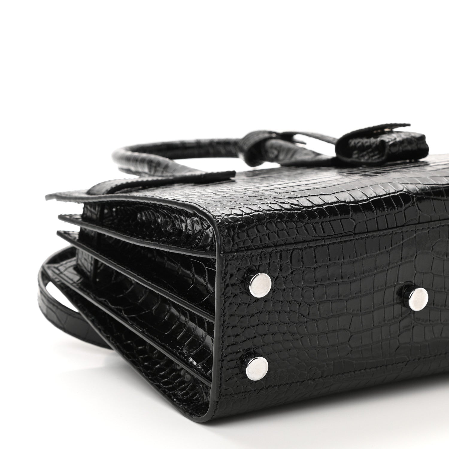 Saint Laurent Calfskin Crocodile Embossed Nano Sac De Jour Black 8 of 9