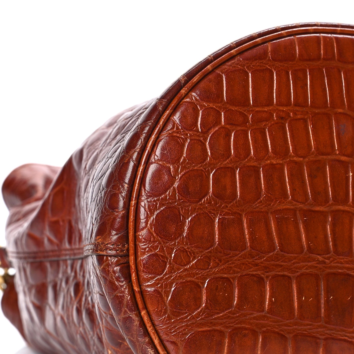 Calfskin Crocodile Embossed Bucket Bag Vintage Brown