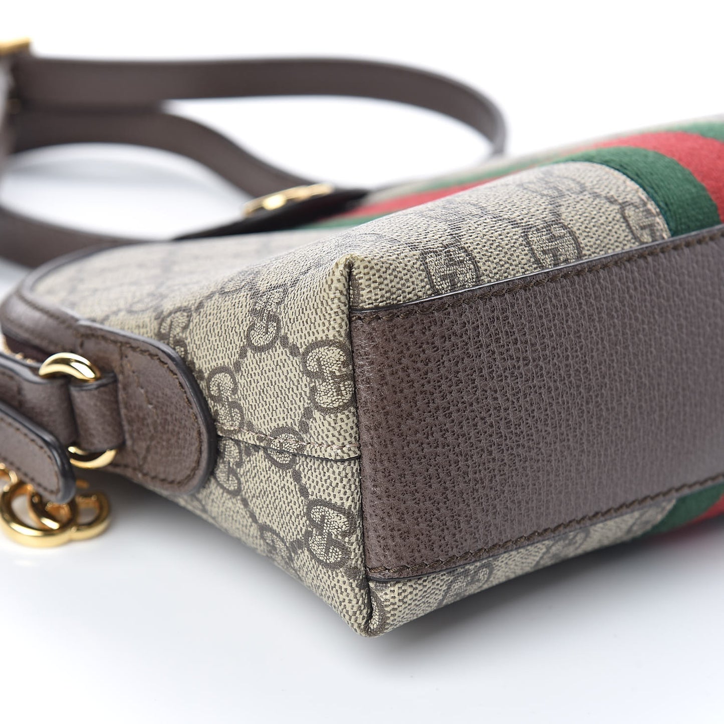 GG Supreme Monogram Textured Dollar Calfskin Web Small Ophidia Dome Shoulder Bag Beige Ebony New Acero