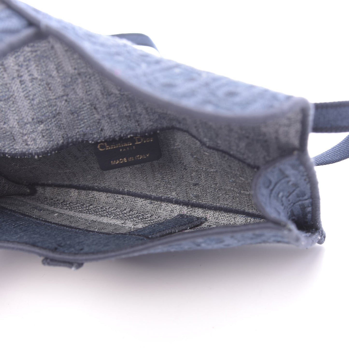 Oblique Embroidered Slim Saddle Pouch Denim Blue