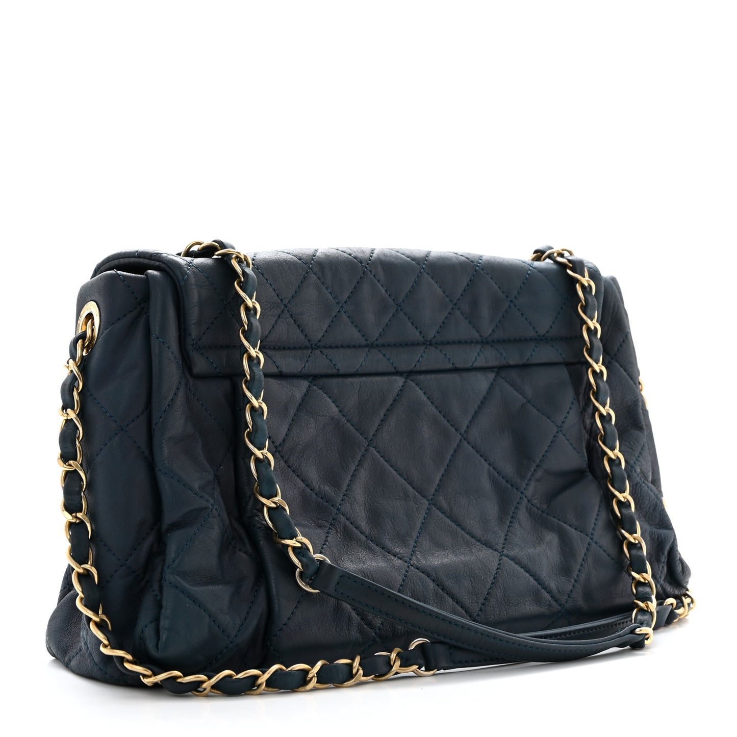 Iridescent Calfskin Large Chic Quilt Flap Dark Blue
