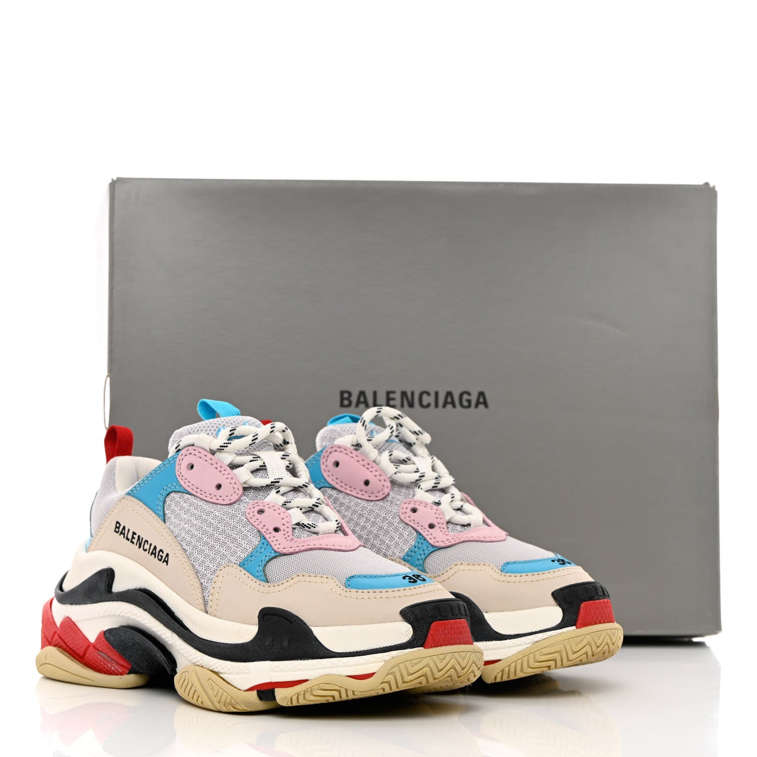 Balenciaga Fabric Mesh Womens Triple S Sneakers 36 White Blue Pink 8 of 8