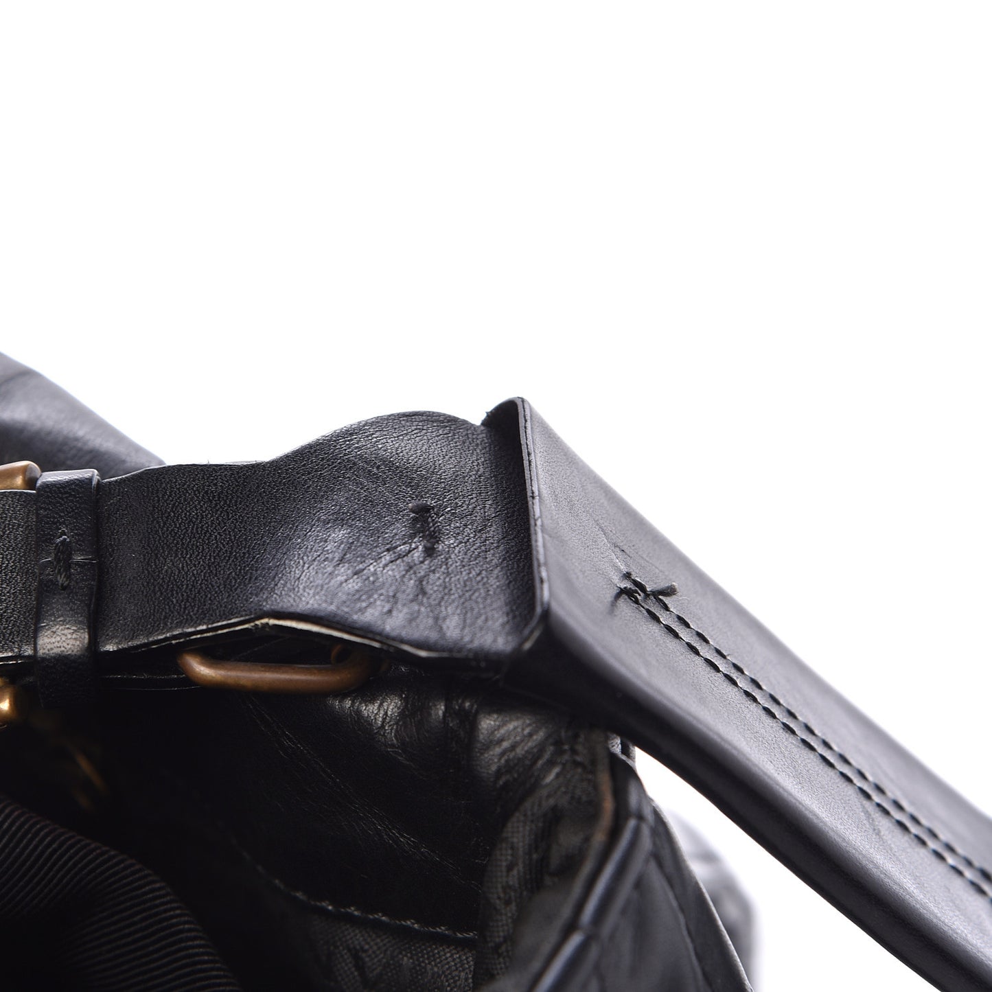 Hammered Calfskin Medium Happy Edgy Shoulder Bag Black