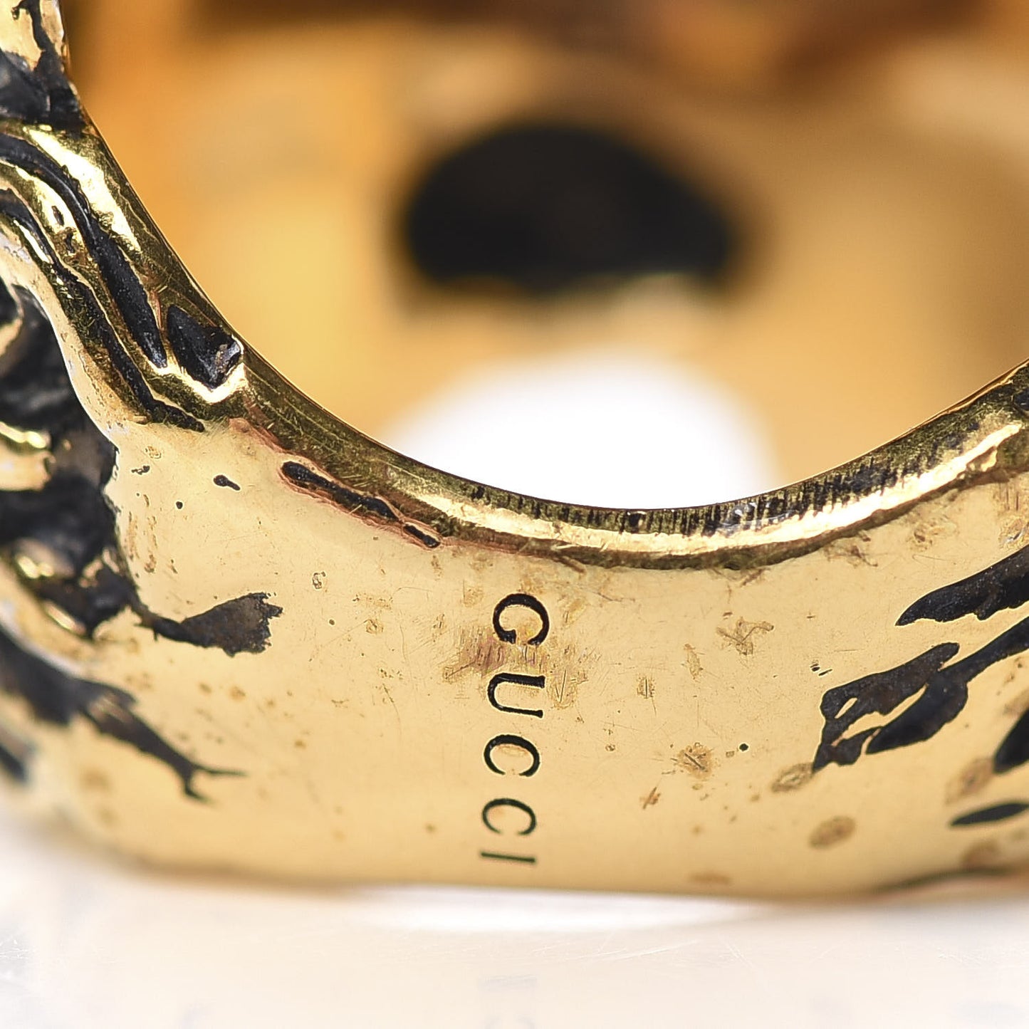 Metal Pearl Crystal Lion Head Ring 5.5 Aged Gold