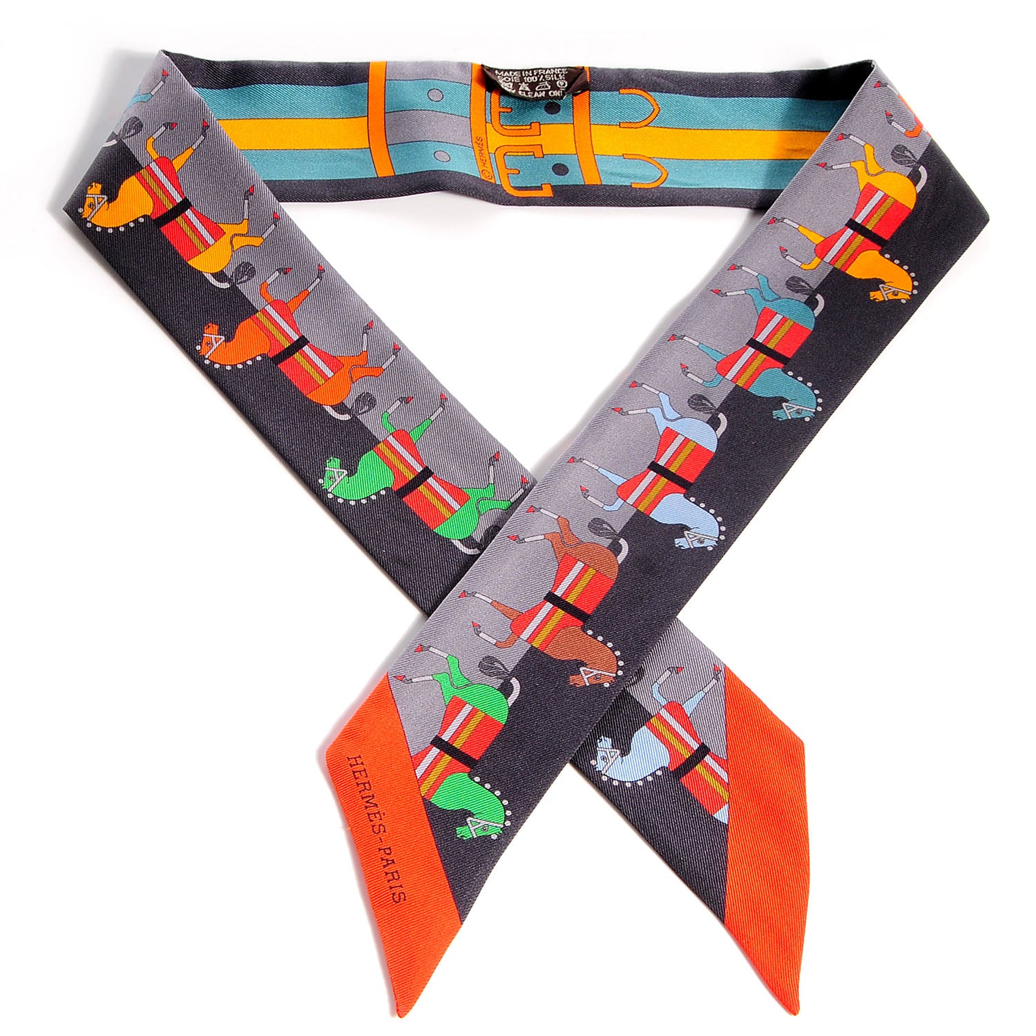Hermes Silk Rocabar Twilly Gris Orange Vert 1 of 4