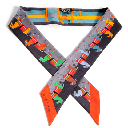 Hermes Silk Rocabar Twilly Gris Orange Vert 1 of 4