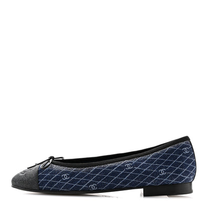 Chanel Denim Printed Quilt CC Cap Toe Ballerina Flats 36 Navy Blue Dark Grey 1 of 9