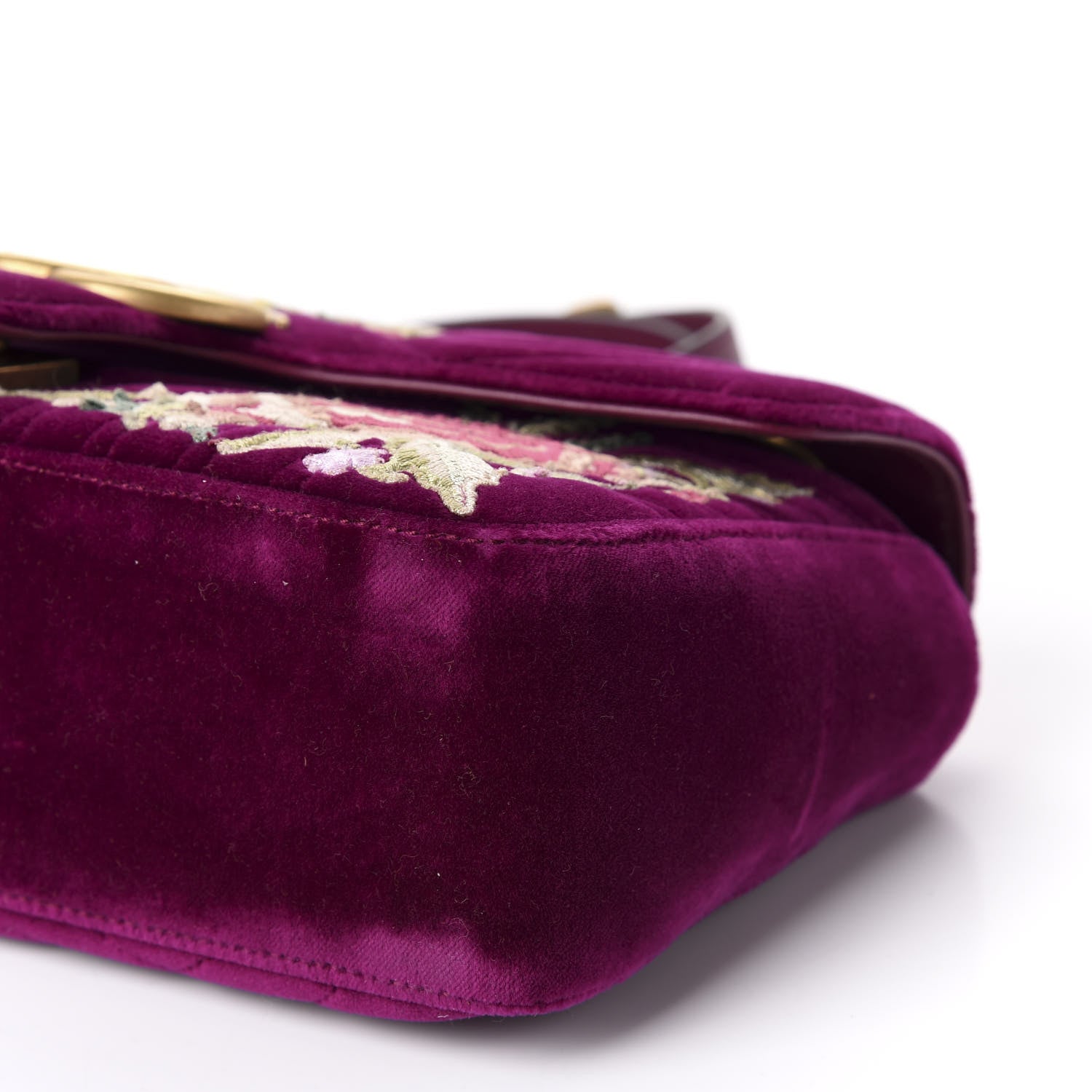 Gucci Velvet Matelasse Embroidered Small GG Marmont Shoulder Bag Fuchsia Violet Cyclamen 7 of 10