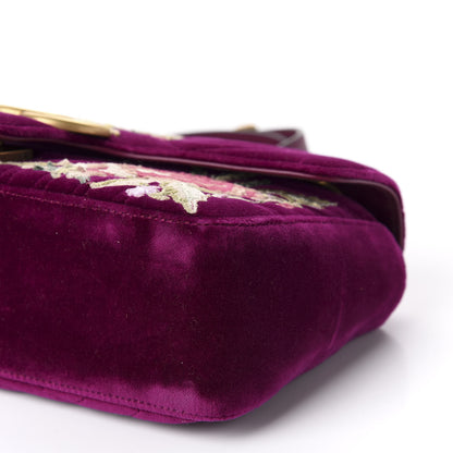 Gucci Velvet Matelasse Embroidered Small GG Marmont Shoulder Bag Fuchsia Violet Cyclamen 7 of 10