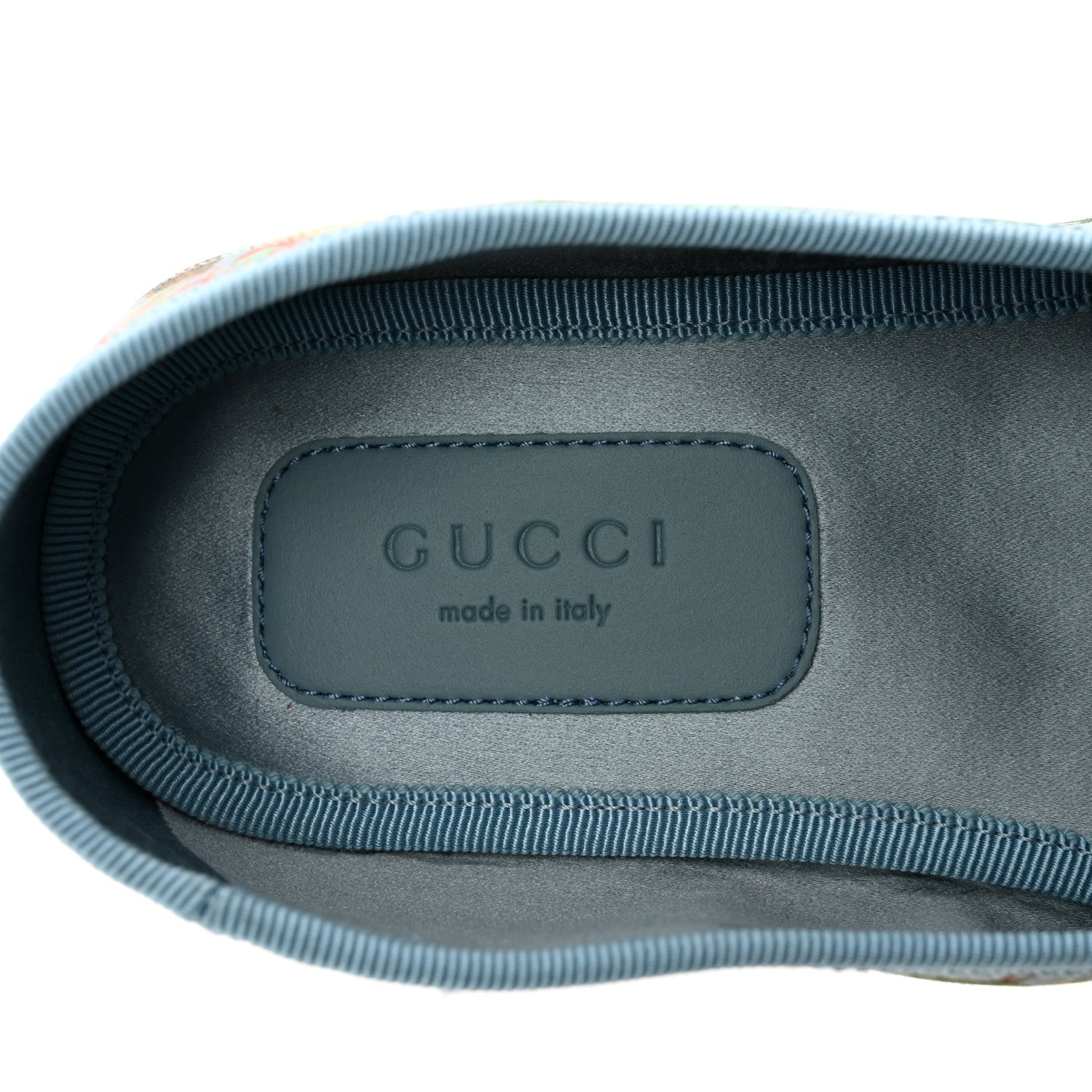Gucci Satin Voyage Eco Tian Printed Womens Flats 36 Light Blue Multicolor 6 of 9