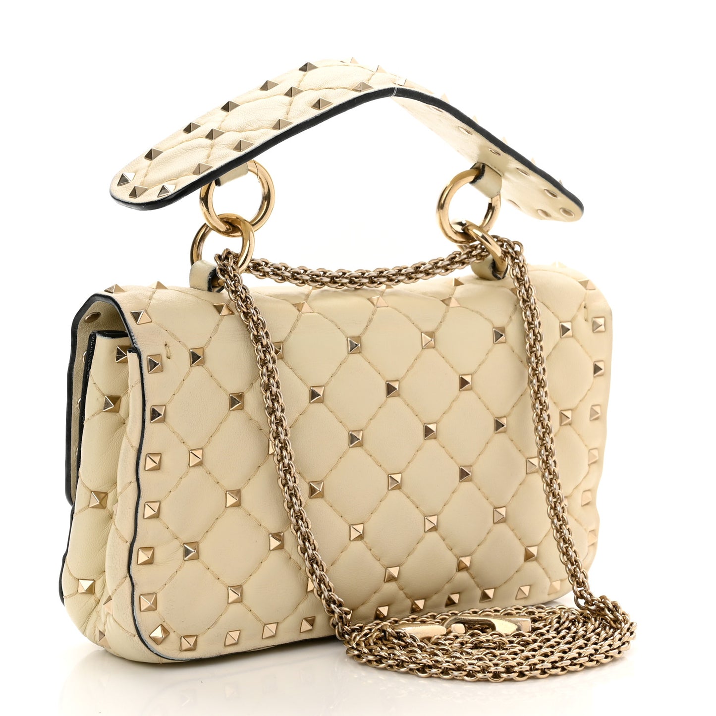 Nappa Small Rockstud Spike Shoulder Bag Light Ivory