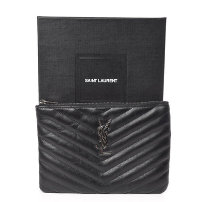 Saint Laurent Calfskin Matelasse Chevron Monogram Pouch Black 8 of 8