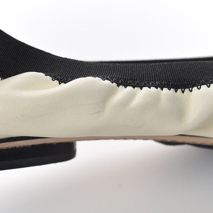 Chanel Lambskin CC Elastic Cap Toe Ballerina Flats 37 Off White Black 13 of 16